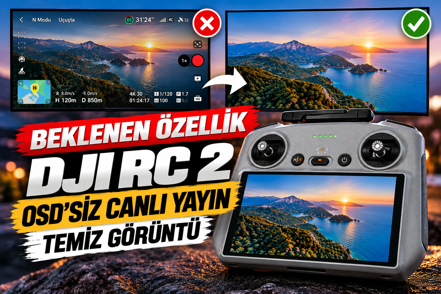 DJI RC 2 OSD Kapatma (Temiz HDMI Görüntü)